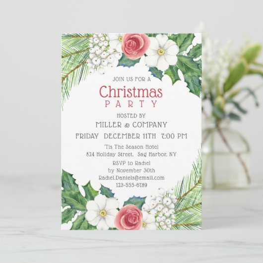 クリスマスかわいらしフローラ企業のクリスマスパーティー 招待状 (スタンド正面)