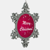 クリスマスかわいらしレッドの雪片 スノーフレークピューターオーナメント (左)