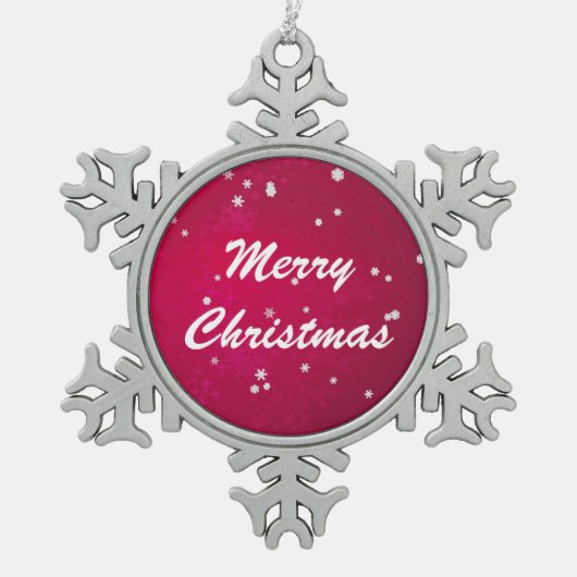 クリスマスかわいらしレッドの雪片 スノーフレークピューターオーナメント (正面)