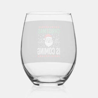 クリスマスがやってくるサンタクロースの雪だるま ステムなしワイングラス