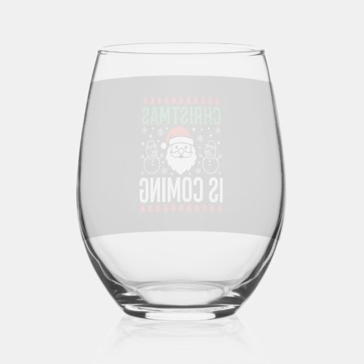 クリスマスがやってくるサンタクロースの雪だるま ステムなしワイングラス (正面)