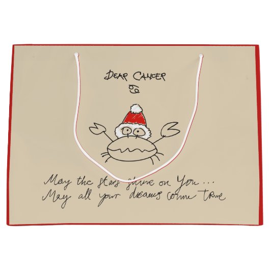 クリスマスがん星占い占星術赤エレガント ラージペーパーバッグ (正面)