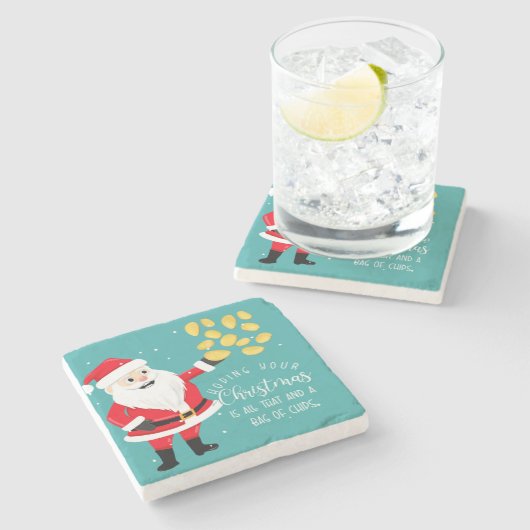 クリスマスがチップスの全てでバッグを願って ストーンコースター (横)