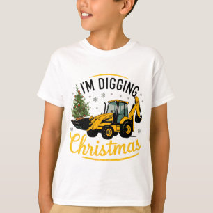 クリスマスが大好き!かわいいショベルカーとツリーのキッズデザイン Tシャツ