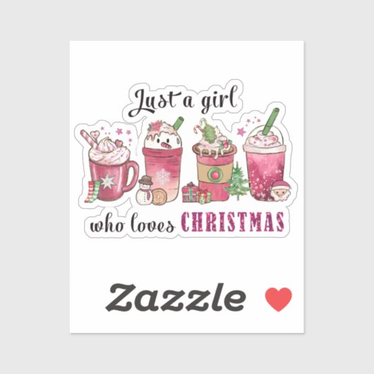クリスマスが好きな女の子のためのおしゃれなコーヒーデザイン シール (シート)