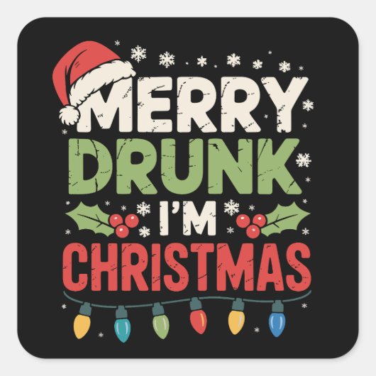 クリスマスが楽しみで酔っ払い サンタの冗談 飲酒 スクエアシール (正面)