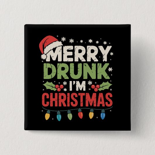クリスマスが楽しみで酔っ払い サンタの冗談 飲酒 缶バッジ (正面)
