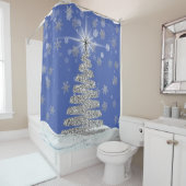 クリスマスきらきら光るシルバーの木と雪 シャワーカーテン (インサイチュ)