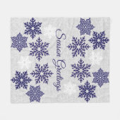 クリスマスきらめくネイビーブルー雪 フリースブランケット (正面(横))