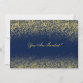 クリスマスきらめく金ゴールドグリッターダストネイビーブルー 招待状 (裏面)