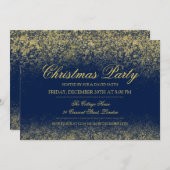 クリスマスきらめく金ゴールドグリッターダストネイビーブルー 招待状 (正面/裏面)