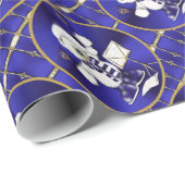 クリスマスくまの青および金ゴールドの包装紙 ラッピングペーパー (ロールコーナー)