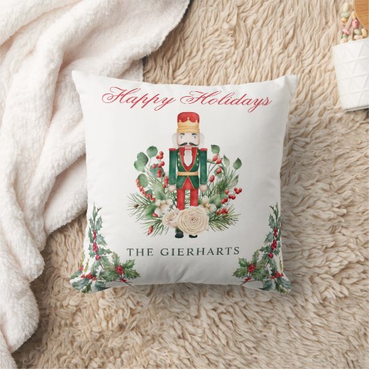 クリスマスくるみ割りカーハッピーホリデーズファミリー クッション (ブランケット)