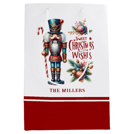 クリスマスくるみ割りキャンディーケーンのクリスマスウィッシュ ミディアムペーパーバッグ (正面)