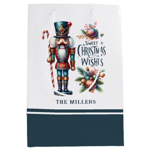 クリスマスくるみ割りキャンディーケーンのクリスマスウィッシュ ミディアムペーパーバッグ (正面)