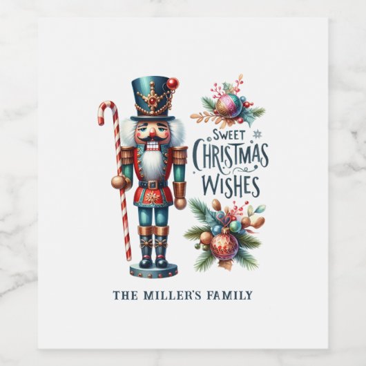 クリスマスくるみ割りキャンディーケーンのクリスマスウィッシュ ワインラベル (シングルラベル)