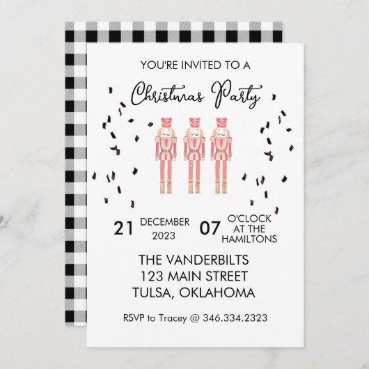 クリスマスくるみ割りギンガム招待状 招待状 (正面/裏面)