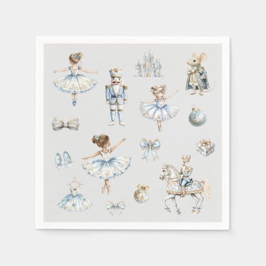 クリスマスくるみ割りパターン水色 スタンダードカクテルナプキン (正面)