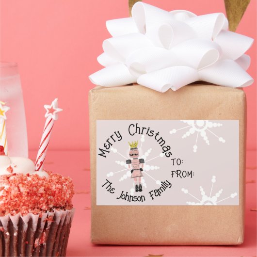 クリスマスくるみ割り手描きピンクの兵士のドードル 長方形シール (パーティー)