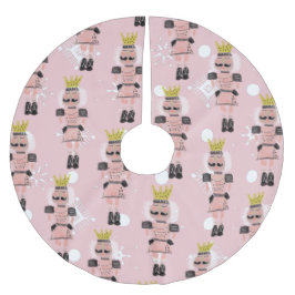 クリスマスくるみ割り手描きピンクの兵士 ブラッシュドポリエステルツリースカート