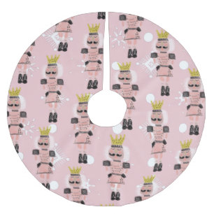 クリスマスくるみ割り手描きピンクの兵士 ブラッシュドポリエステルツリースカート