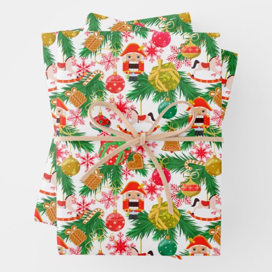 クリスマスくるみ割り玩具兵士ロッキングホース ラッピングペーパーシート (インサイチュ)