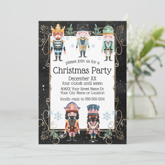 クリスマスくるみ割り玩具兵士金ゴールドと黒 招待状 (スタンド正面)