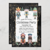クリスマスくるみ割り玩具兵士金ゴールドと黒 招待状 (正面/裏面)