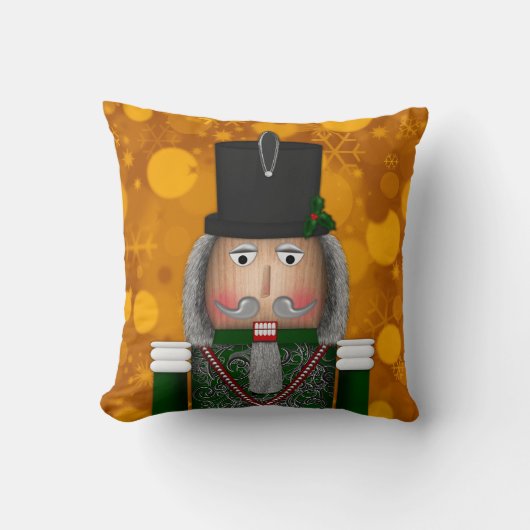 クリスマスくるみ割り顔、緑の四角い枕 クッション (正面)
