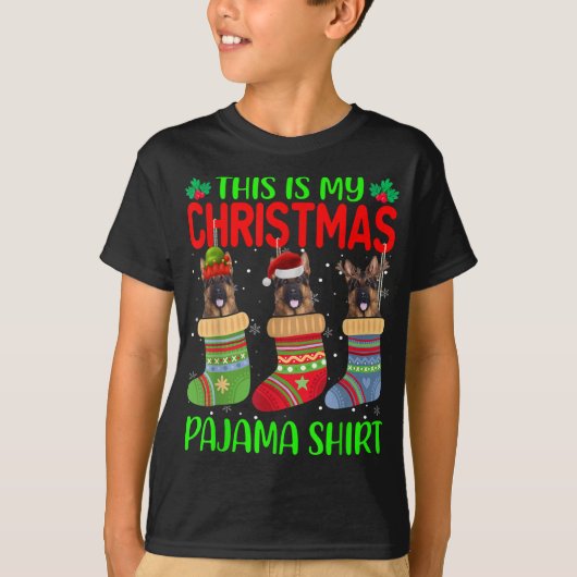 クリスマスこれは私のクリスマスパジャマドイツの羊飼いD Tシャツ (正面)