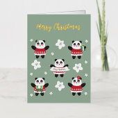 クリスマスさくらんぼブロッサムパンダ 箔グリーティングカード (正面)