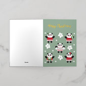 クリスマスさくらんぼブロッサムパンダ 箔グリーティングカード (外側レイダウン)