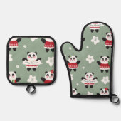 クリスマスさくらんぼブロッサムパンダ 鍋つかみ&鍋敷きセット (正面)