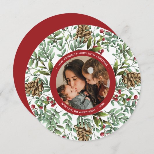 クリスマスさくらんぼホリデーフォトラウンドカード シーズンカード (正面/裏面)