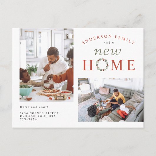 クリスマスさくらんぼリース2枚フォトニューホームムービング 案内ポストカード (正面)