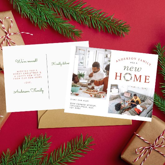 クリスマスさくらんぼリース2枚フォトニューホームムービング 案内ポストカード