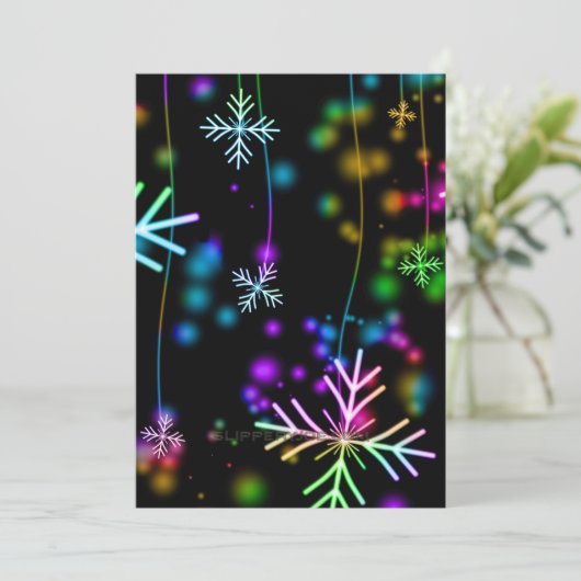 クリスマスさまざまなネオンカラー雪の結晶を落とすS シーズンカード (スタンド正面)