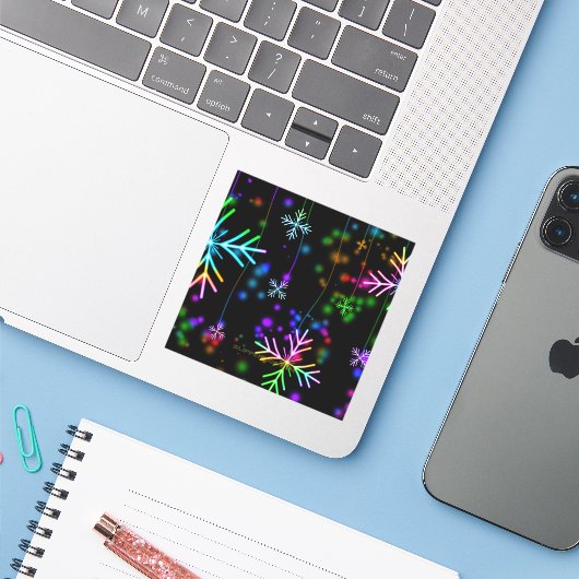 クリスマスさまざまなネオンカラー雪の結晶を落とすS シール (ノートパソコンとiPhone)