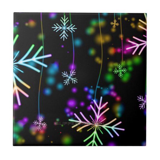 クリスマスさまざまなネオンカラー雪の結晶を落とすS タイル (正面)