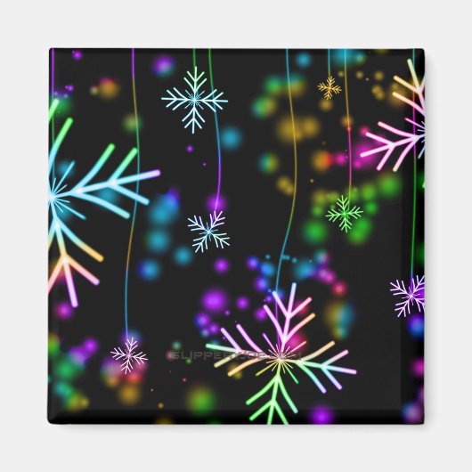 クリスマスさまざまなネオンカラー雪の結晶を落とすS マグネット (正面)