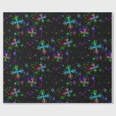 クリスマスさまざまなネオンカラー雪の結晶を落とすS ラッピングペーパー (フラット)