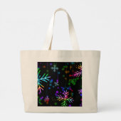 クリスマスさまざまなネオンカラー雪の結晶を落とすS ラージトートバッグ (裏面)