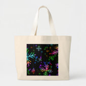 クリスマスさまざまなネオンカラー雪の結晶を落とすS ラージトートバッグ (正面)