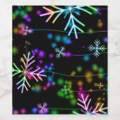 クリスマスさまざまなネオンカラー雪の結晶を落とすS ワインラベル (シングルラベル)