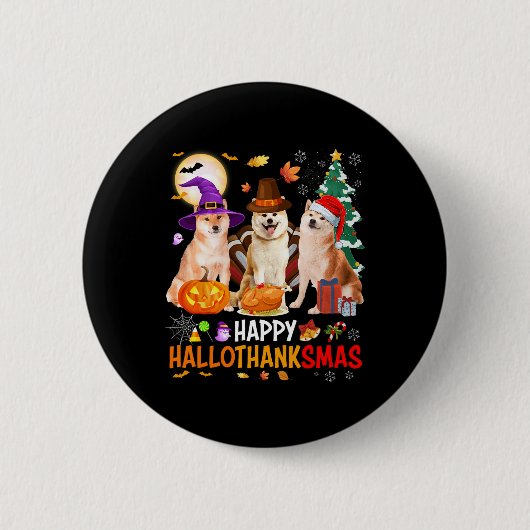 クリスマスしばイヌサンタハロウィンハッピーHallothank 缶バッジ (正面)