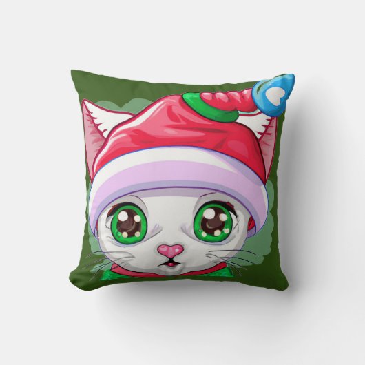 クリスマスすごいにサンタの猫ヘルパー クッション (正面)