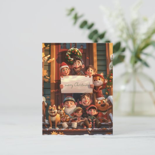クリスマスすごいに可愛い家族 ポストカード (スタンド正面)