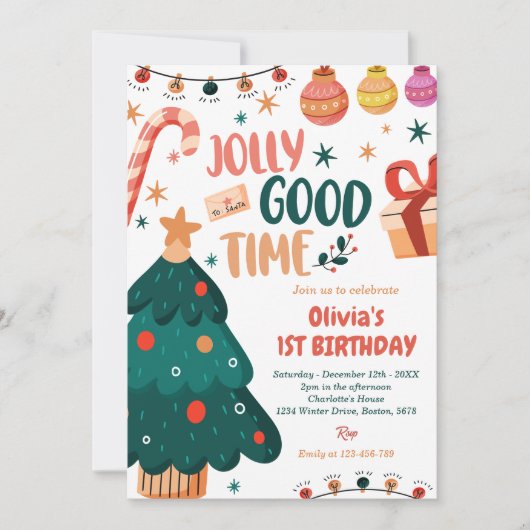 クリスマスすてきグッドタイム1回目の誕生日 招待状 (正面)