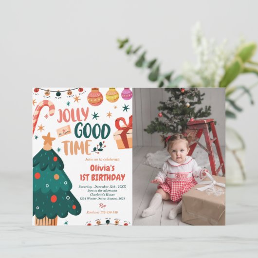 クリスマスすてきグッドタイム1st誕生日の写真 招待状 (スタンド正面)