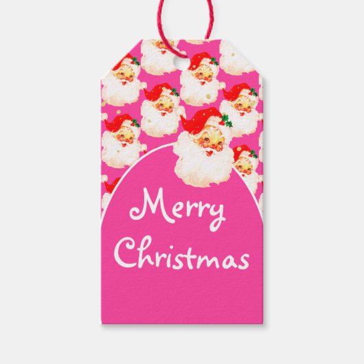 クリスマスすてきサンタクロースメリーピンク挨拶 ギフトタグ (正面)